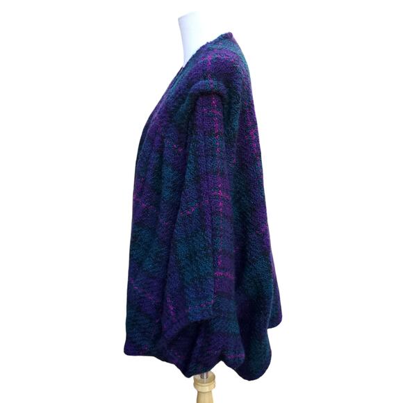 Boyne Valley Weavers Purple Green Wool Poncho Cape Irish Ireland One Size - Picture 8 of 13